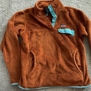 Patagonia brown and teal fleece polartec flannel. Women’s large